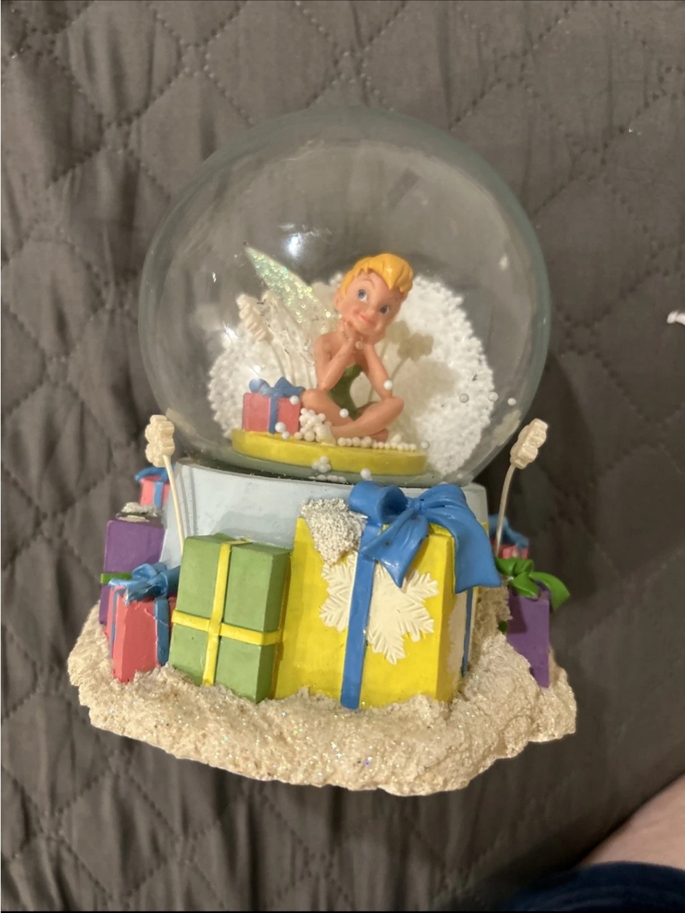 Tinker Bell Holiday Snow Globe with Gifts Base non-liquid 6”